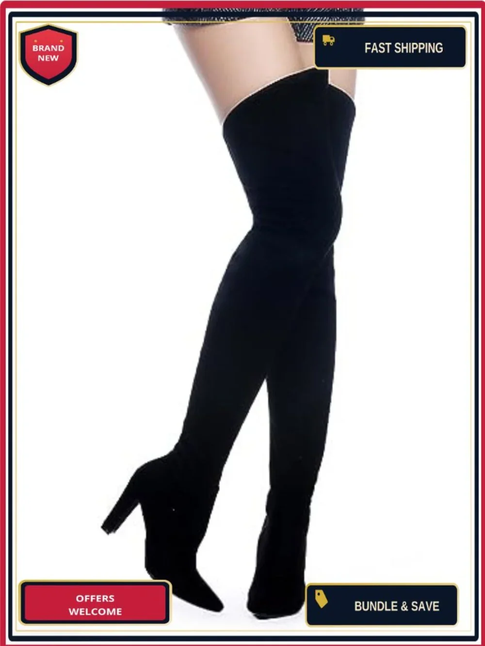 Stretch Suede Chunky Heel Over The Knee Boots Thigh High